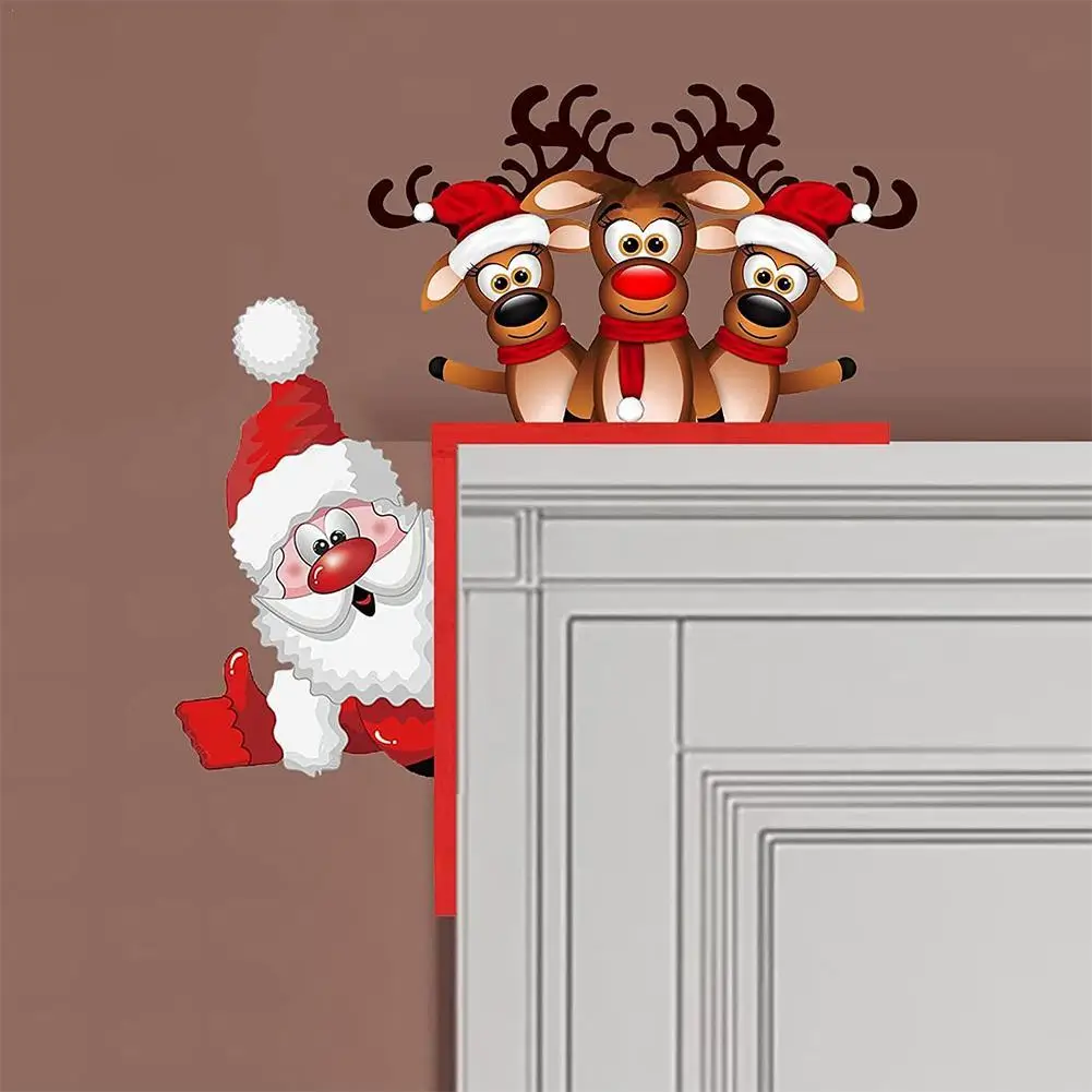 Merry Christmas Door Frame Decoration Cartoon Santa Claus Angel Elk Reindeer Home Xmas Door Corner Sign Christmas Party Ornament