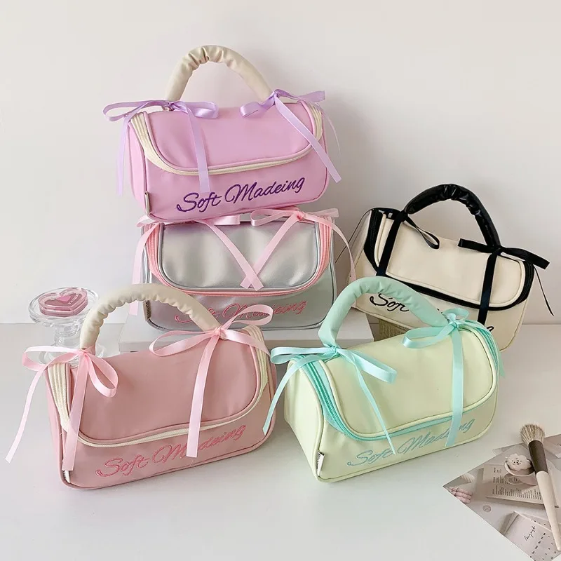 Moda coreana casual grande capacidade lápis caso plutônio portátil ins cor sólida lavagem compõem statonery saco estudante suprimentos