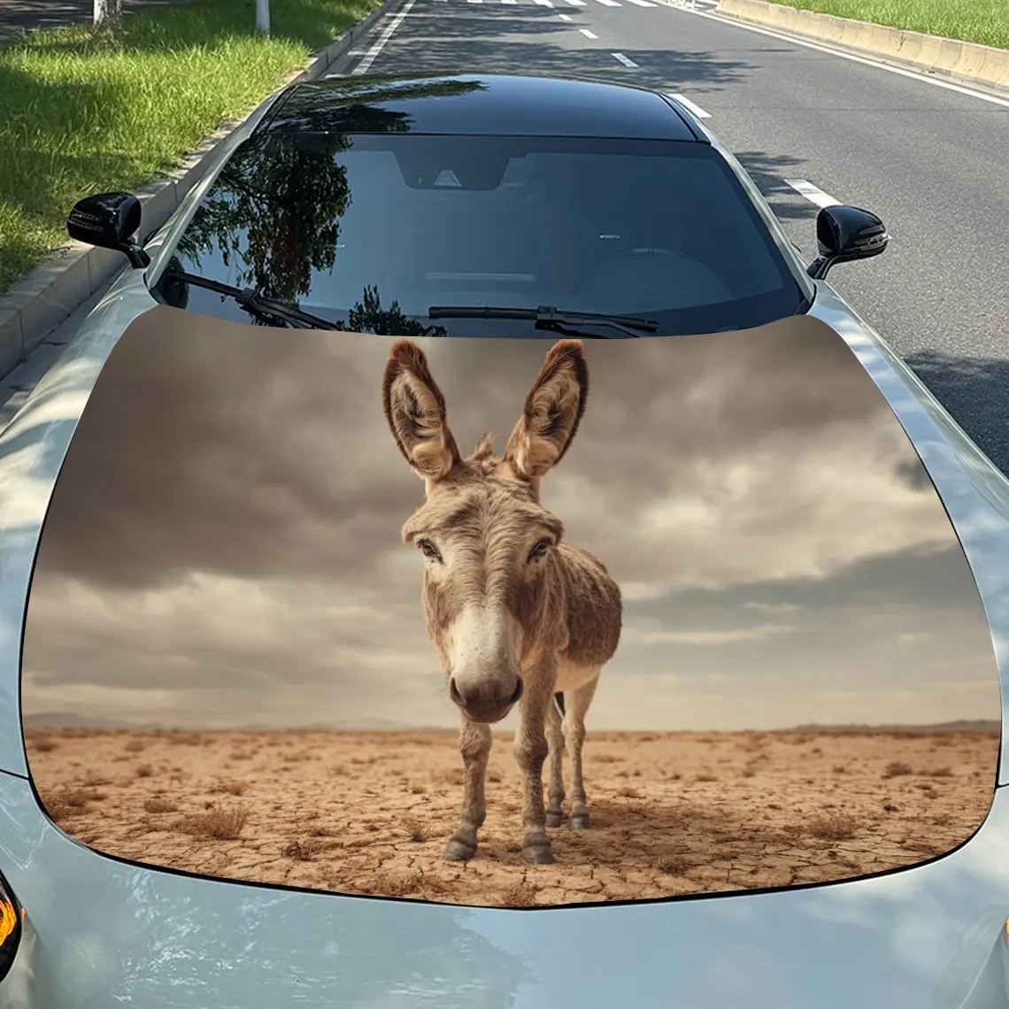 Car Decals Donkey in Arid Landscape Car Hood Sticker, Waterproof Self - Adhesive Vinyl Graphics Decals, Decorative Protective &