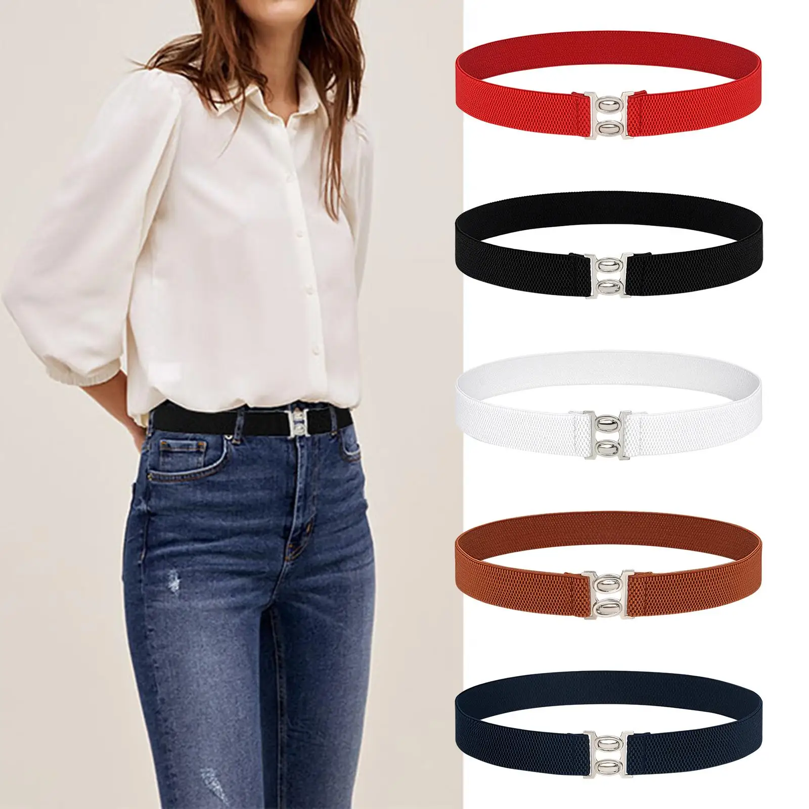 Women Elastic Waist Belt Decorative Belt Simple with Buckle Clothing Decor Lady Cinch for Party Birthday Gift Street Holidays