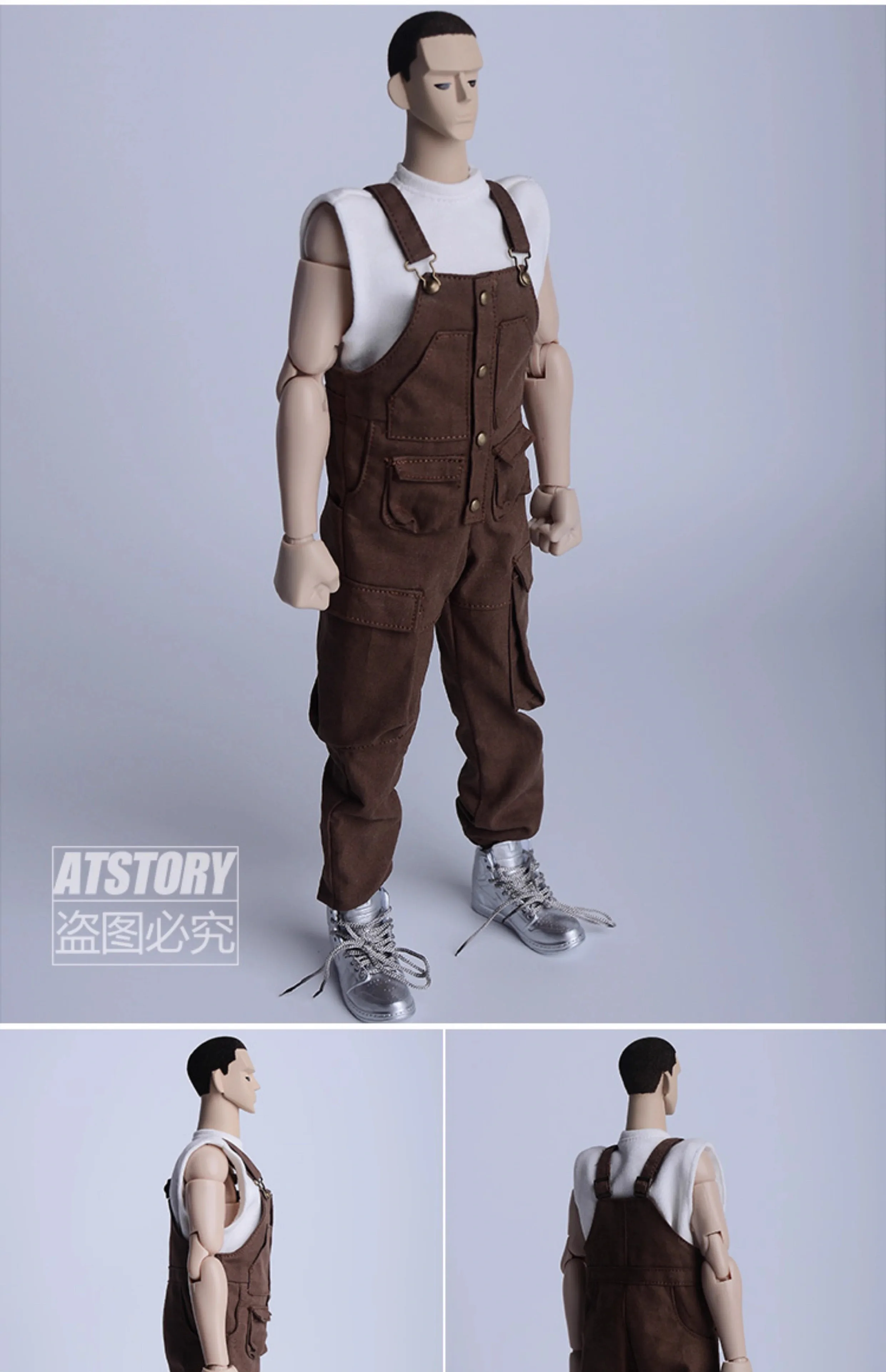 ATSTORY 1/6 Scale Soldier BJD Fashion Clothes Trench Frock Bib Pants Model Fit 12" 3A Bong Studio Action Figure Toy Collection