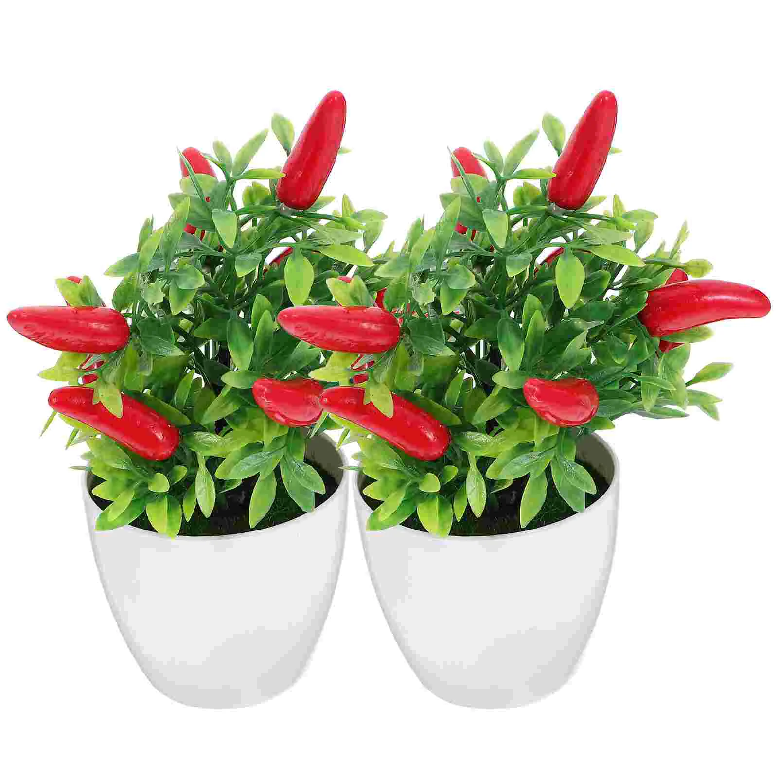 2 Pcs Simulated Potted Fruit Trees Bonsai Small Artificial Plants Fake Pepper Ring