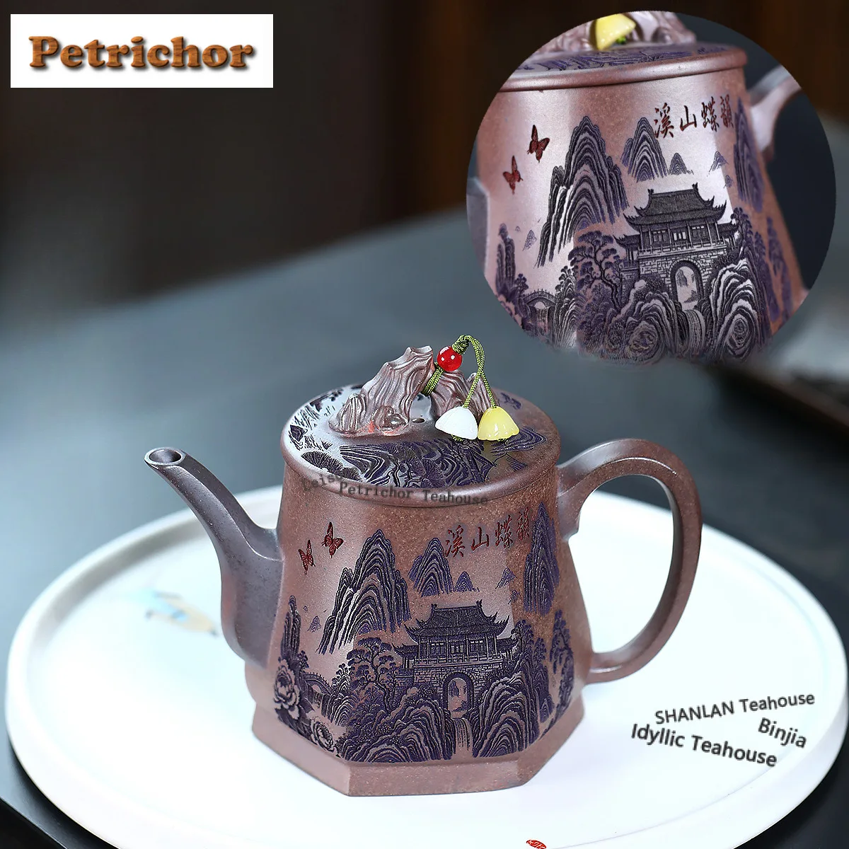 

210ml Luxury Yixing Purple Clay Teapots Famous Handmade Landscape Pot Raw Ore Wood-fired Porcelain Mud Kettle Zisha Tea Set Gift
