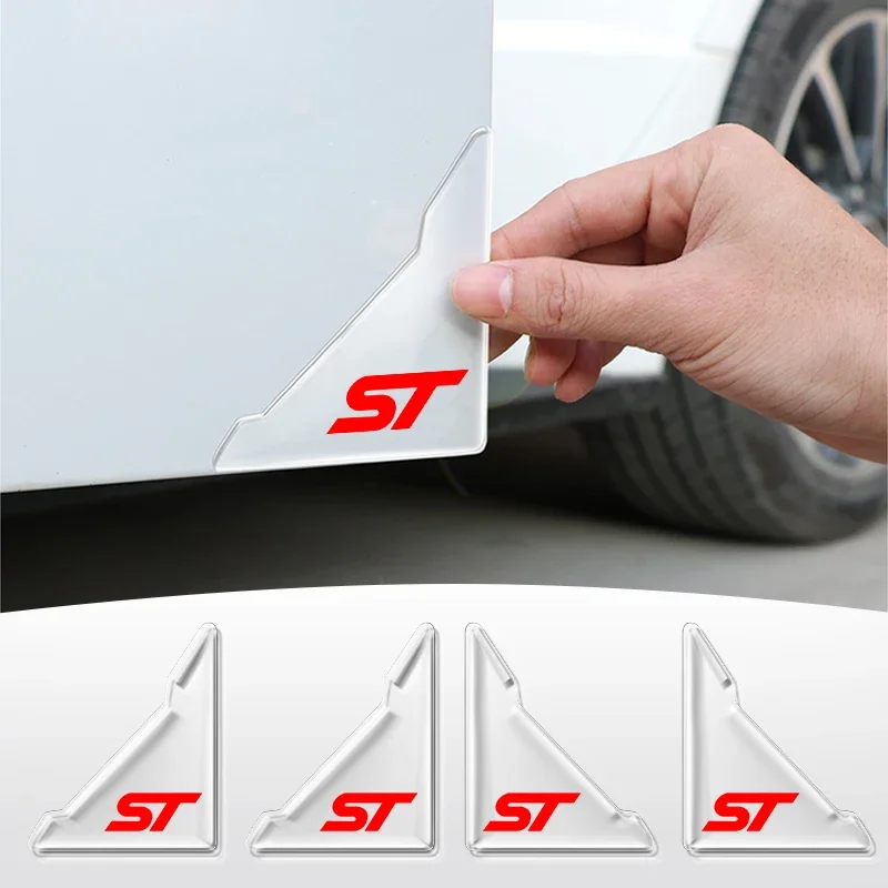 4PCS Car Door Corner Cover Anti-Collision Transparent Sticker for ST LINE MK4 MK3 Mondeo Fusion Focus MK2 Auto Accessories