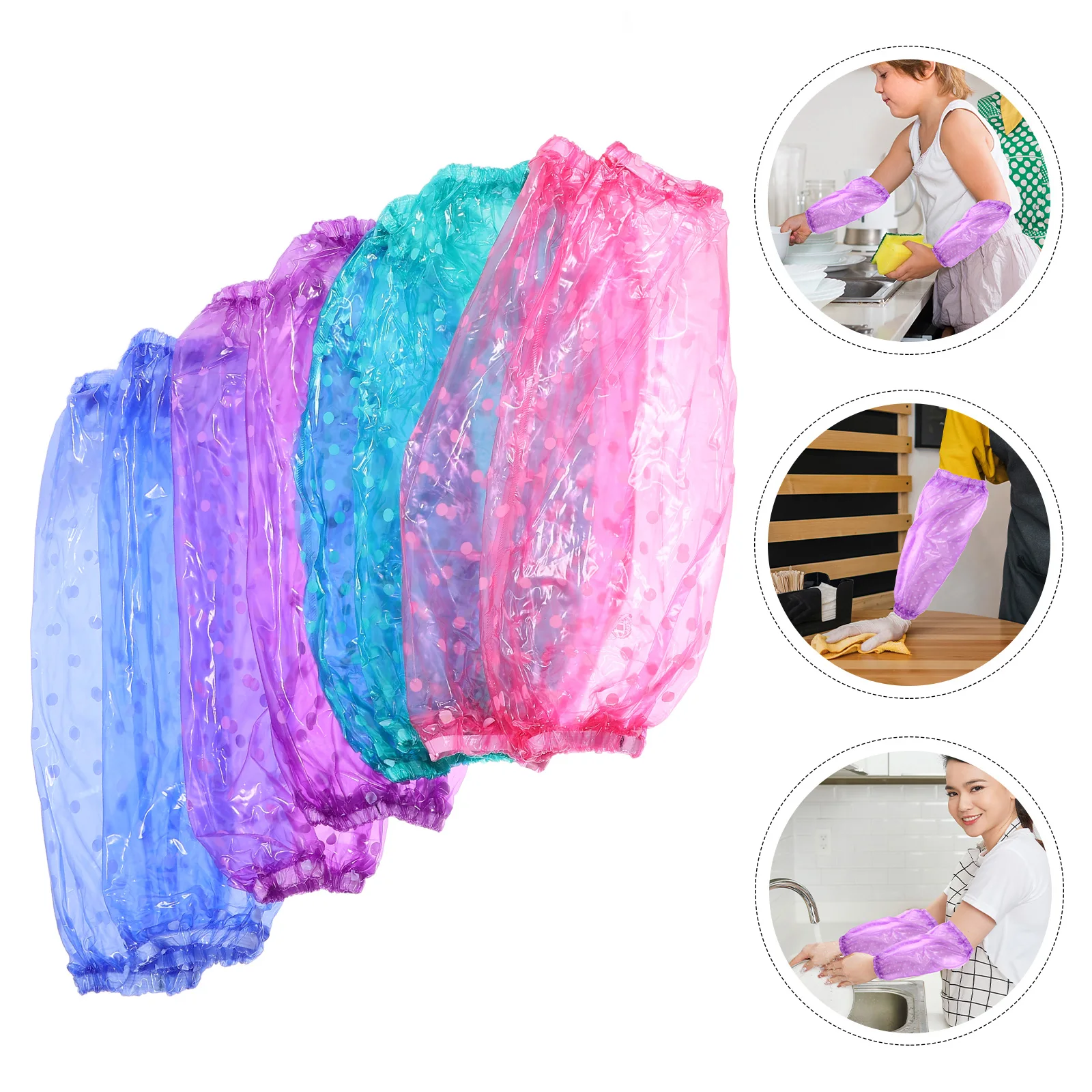 

6 Pcs Waterproof PVC Oversleeve Arm Sleeve Protector for Women Men Oilproof Elastic Cuffs Kitchen Cleaning Tool