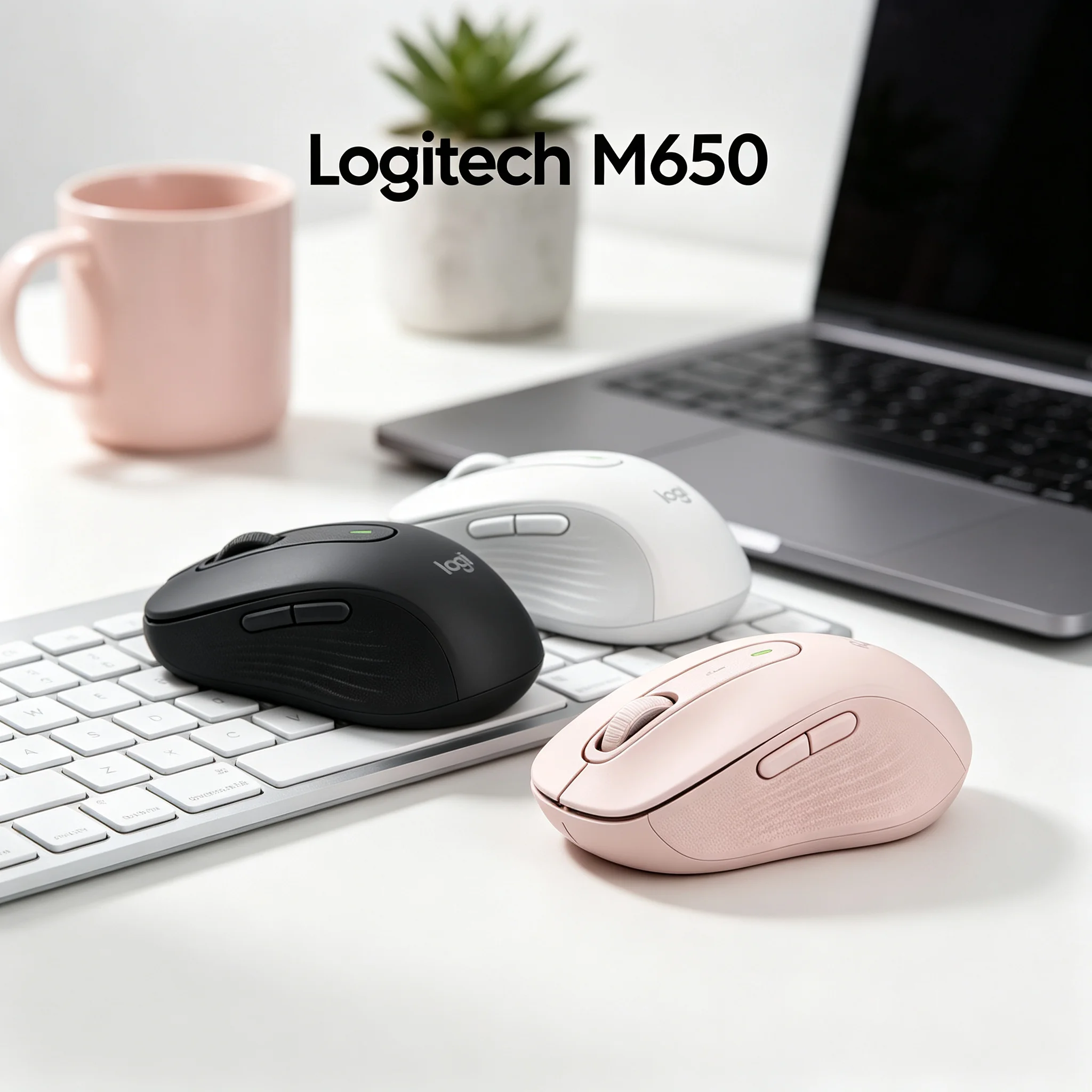 Logitech Signature M650 Wireless Bluetooth Mouse Silent Click Ergonomic SmartWheel 5 Buttons 4000DPI Multi Device Office Mice Fo