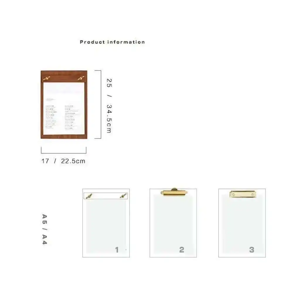 Brass Solid Wood Shop Display Menu Clip File Holder Desktop Cushion Panel Wall Mount Bill Clip Hanger Board Menu Display Rack