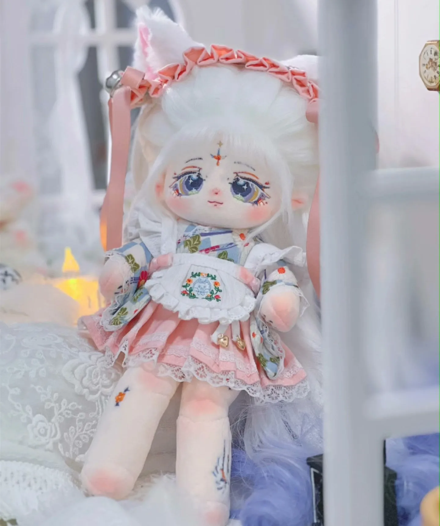 Anime Angel Princess Girl  jiu se Blue Hair Eyes Monster Stuffed 30cm Long legs Plushies Plush Cotton Doll Body Toy For Kids Gif