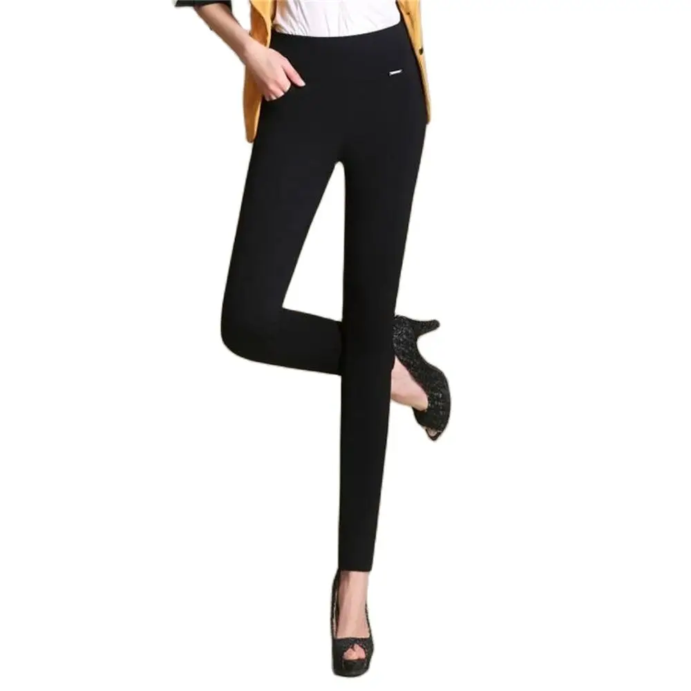 

Woman Autumn Plus Velvet High Elastic Waist Pants Female Winter Solid Thick Warm Stretch Pencil Trousers Warm Stretch Capris