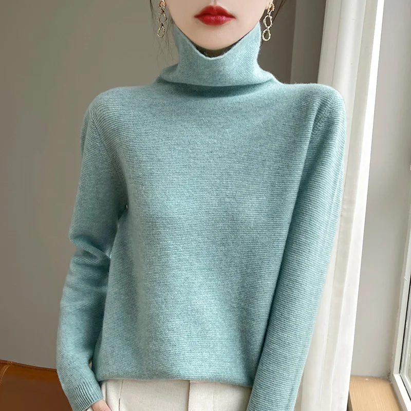 

Fall/Winter New Pile Collar Ladies' 100% Pure Wool Long Sleeve Sweater With Loose High Collar Base