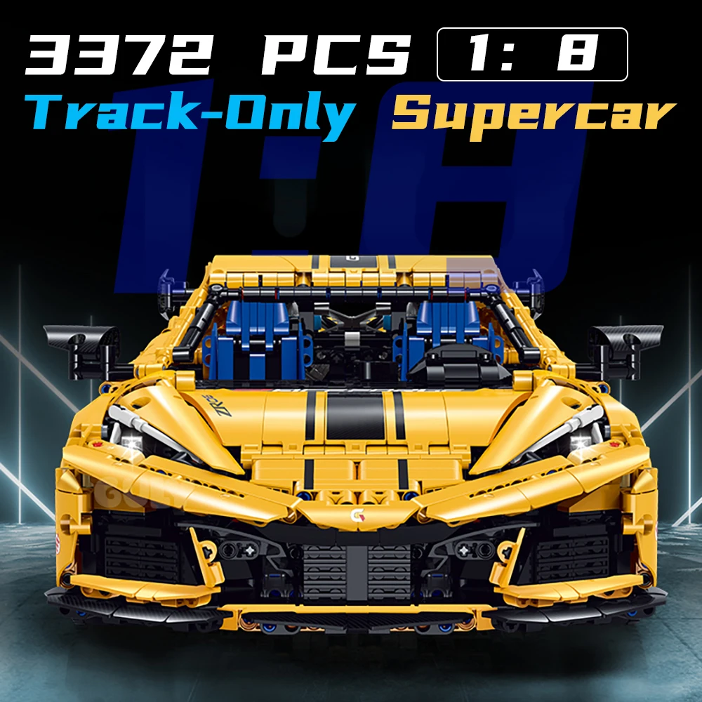 รถสปอร์ตใหม่ รุ่นจำลอง 1:8 ตัวต่อ 3372 ชิ้น ชุดตัวต่อเทคนิค สีเหลือง ของเล่นประกอบบนโต๊ะสำหรับเด็กผู้ชาย ของขวัญปี 2026