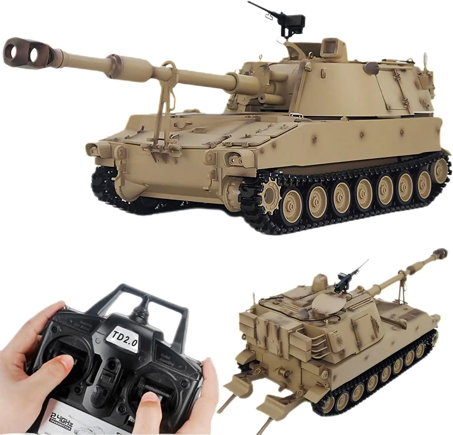 Tanque de obús autopropulsado con control remoto, modelo de tanque de camuflaje del desierto M109A2, 46CM, 1:16, tamaño completo, mo