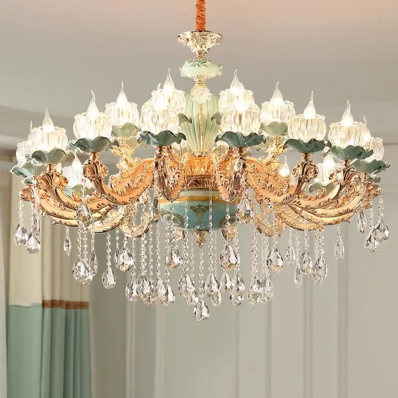 Glass Crystals For Chandeliers Green Ceramic Chandeliers Zinc Alloy Gold Living Room Lighting Dining Room Crystal Chandeliers