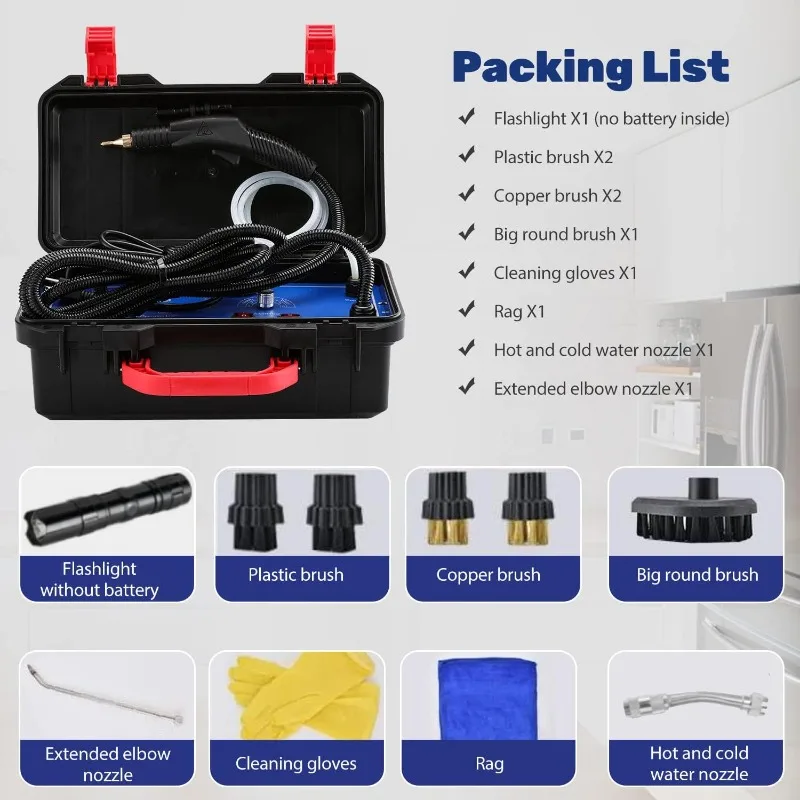 

High Pressure Steam Cleaner, 1700W Power High Temp Portable Handheld Cleaning Machine For Car Detailing, Tankless He