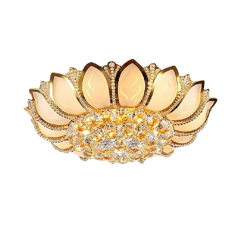 Lotus Flower Modern Ceiling Light With Glass Lampshade Gold Ceiling Lamp for Living Room Bedroom lamparas de techo abajur