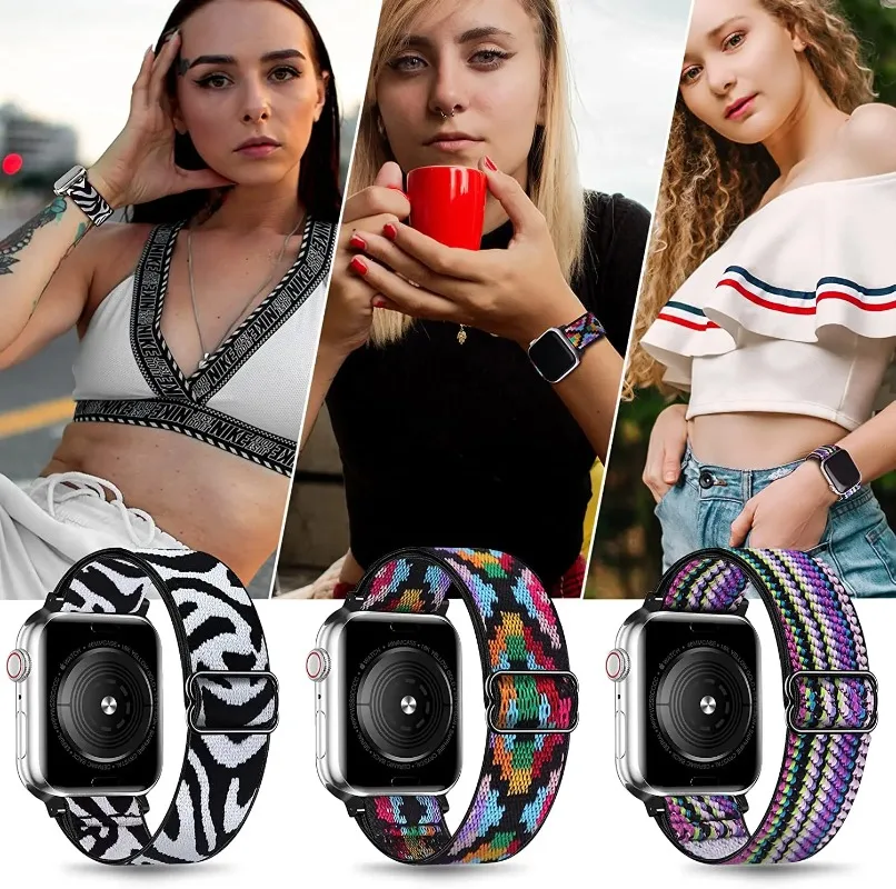 Braided Solo Loop Strap For Apple Watch Ultra 2 11 10 9 8 7 49/46/45/41mm Adjusting Nylon Wristband iWatch 6 5 4 SE 44mm 40/42mm