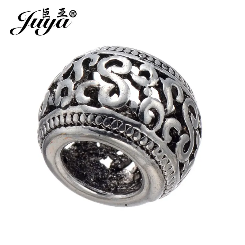 JUYA 20pcs Wholesale 10-15mm Hollow Alloy Beads Ancient Bronze/Flower Beads Charms for Women Men Beadwork Jewelry Making