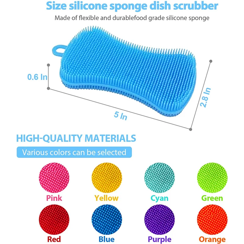 1Pcs Kitchen Cleaning Brush Silicone Sponge Dish Washing Scrubber Household Cleaning Brushes Pot Pan Sponge Scouring Pads Tool