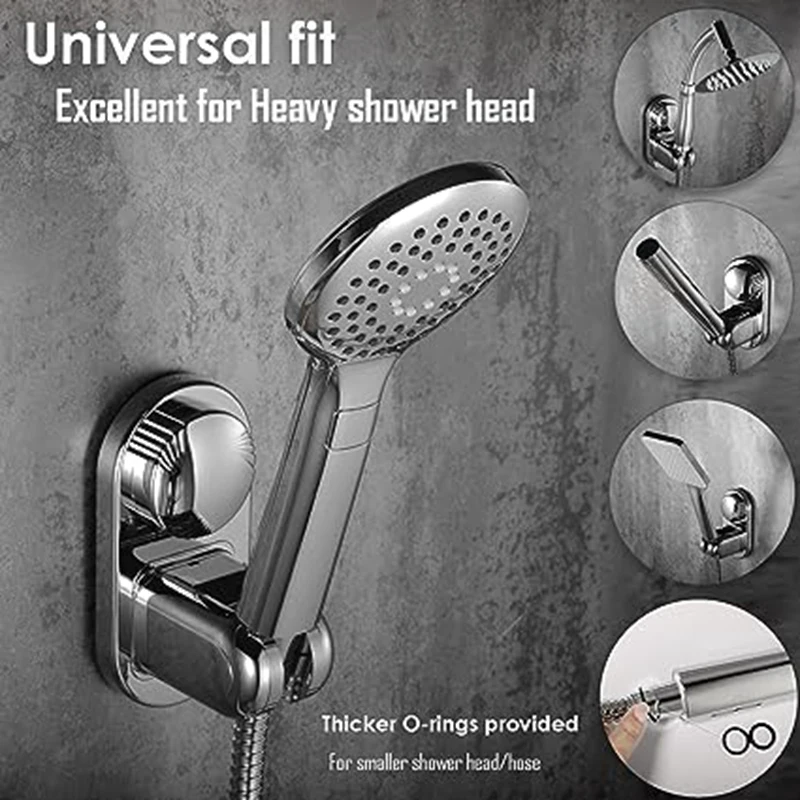 2 Wall Mounted Shower Brackets Bathroom Adjustable Suction Cup Holder Shower Head Shower Base 5 Angles Adjustable Silver Durable