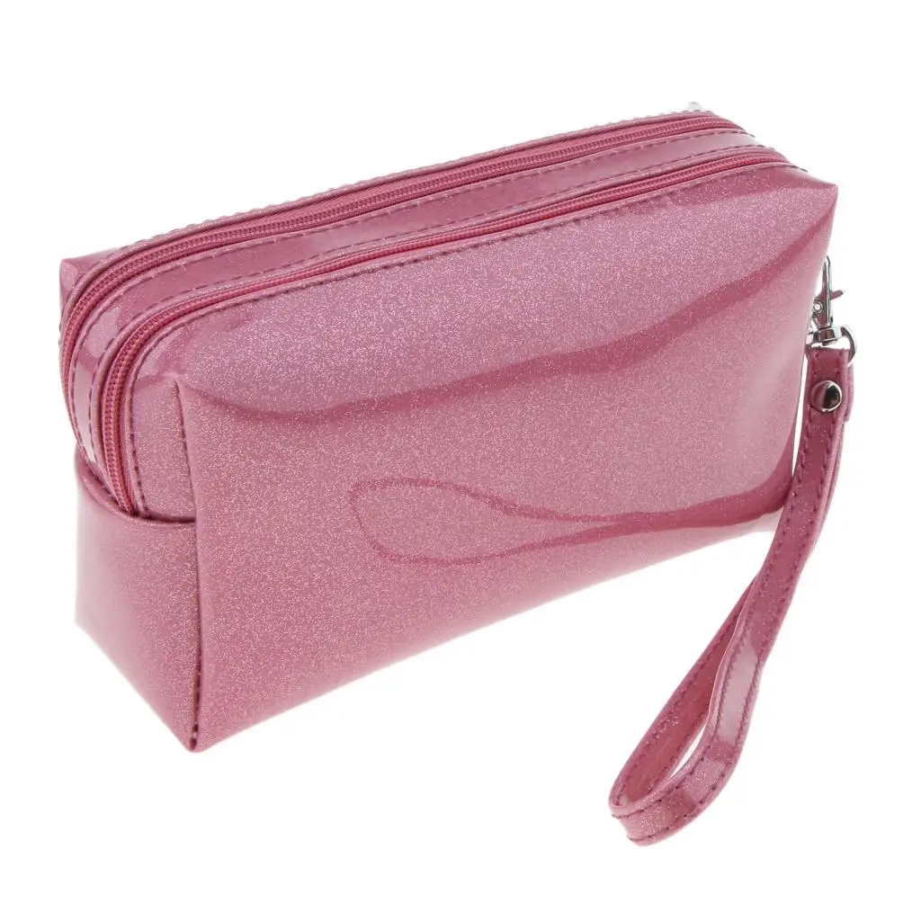 1 piece Waterproof PU Make , Portable Multifunctional Cosmetic Bag for Women Girls, Zipper Pouch, 2 Layer