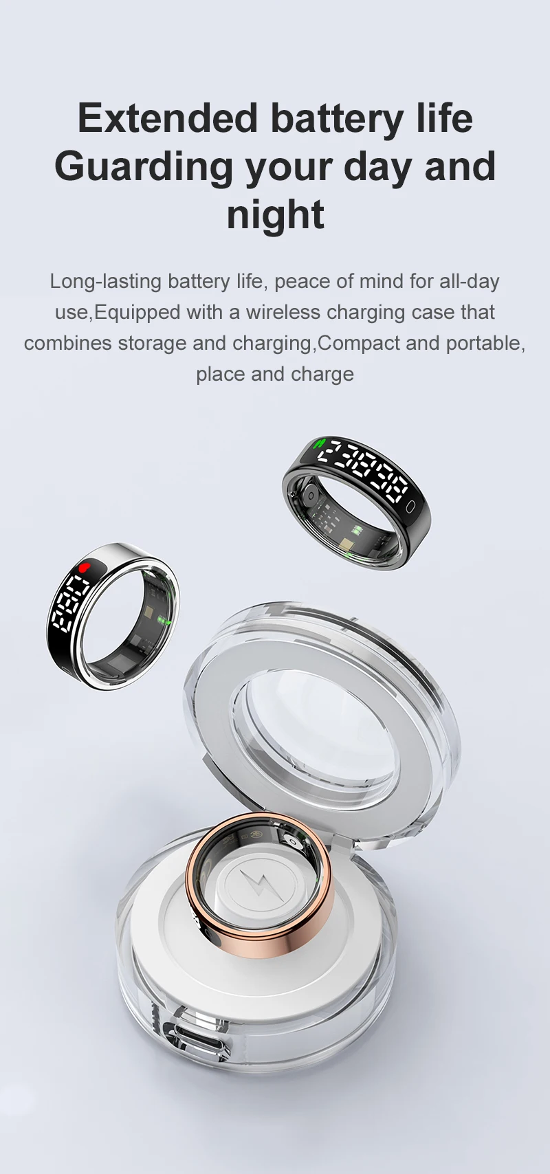 Nuovo Smart Ring Frequenza cardiaca Pressione sanguigna Display a LED Schermo Monitoraggio del sonno 5ATM Modalità multi sport impermeabile Regali per Andorid
