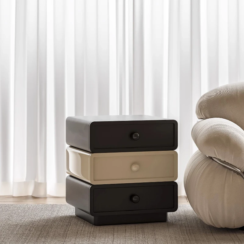 

Black and white sandwich bedside table Children's light luxury creative design Simple modern cream style Internet celebrity