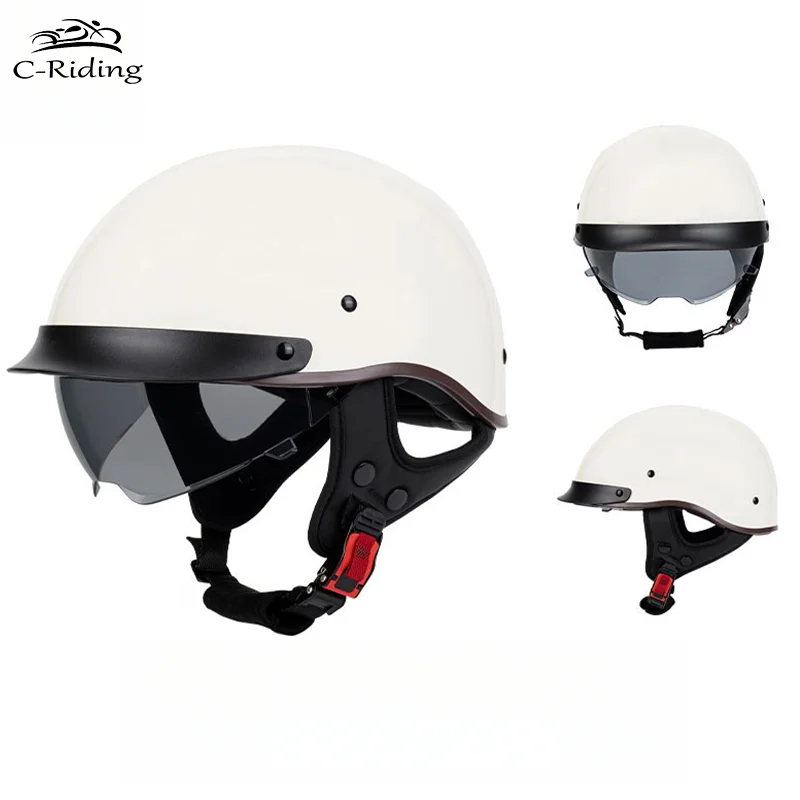 Retro Half Face Motorcycle Helmet Vintage Motorbike Helmets Men Women Unisex Scooter Summer Helmet White DOT Certified