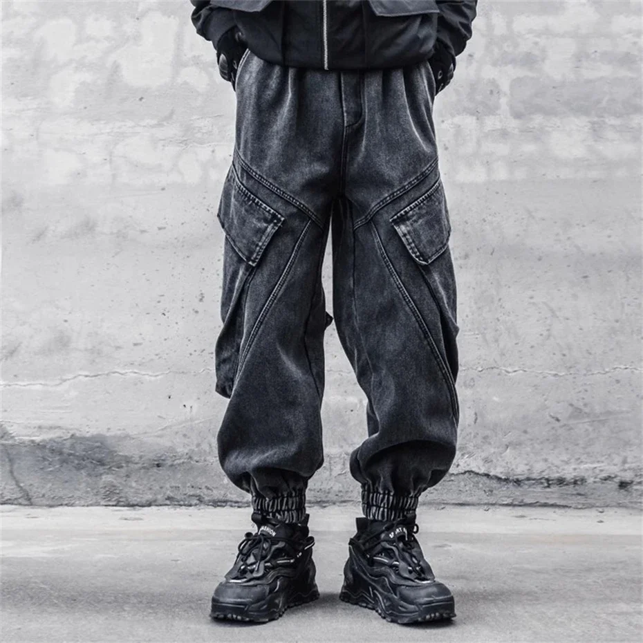 2025 Baggy Jeans Men Punk Hip Hop Black Grey Denim Sweatpants Washed Vintgae Street Casual Cargo Pants Pantalones Hombre