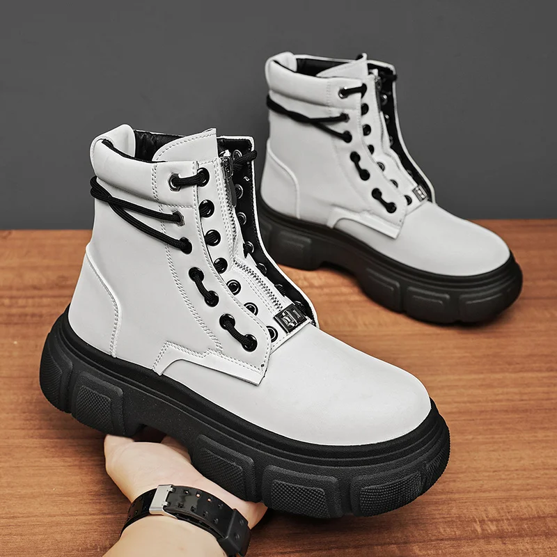 

Trend White Tooling Boots for Men Zipper Designer Motorcycle Boot Men Comfortable Platform Men's Ankle Boots botines para hombre