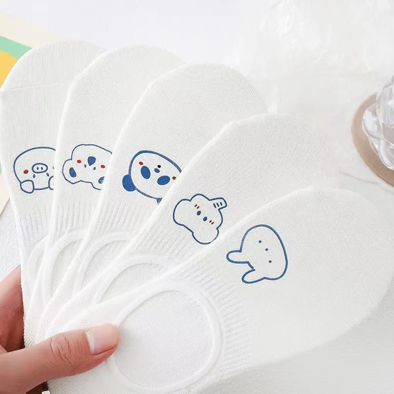 

10 пар женских невидимых носков до щиколотки с героями мультфильмов 2025, летние дышащие нескользящие модные тонкие повседневные носки в корейском стиле