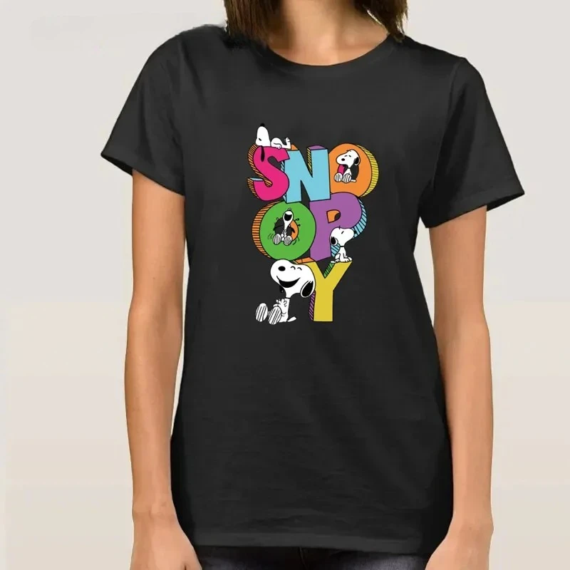 Cute Snoopy T-shirt Women's Cartoon Bird Pattern Casual T-shirt Short Sleeve Women's Top Harajuku Retro Manga Clothing T-shirt
