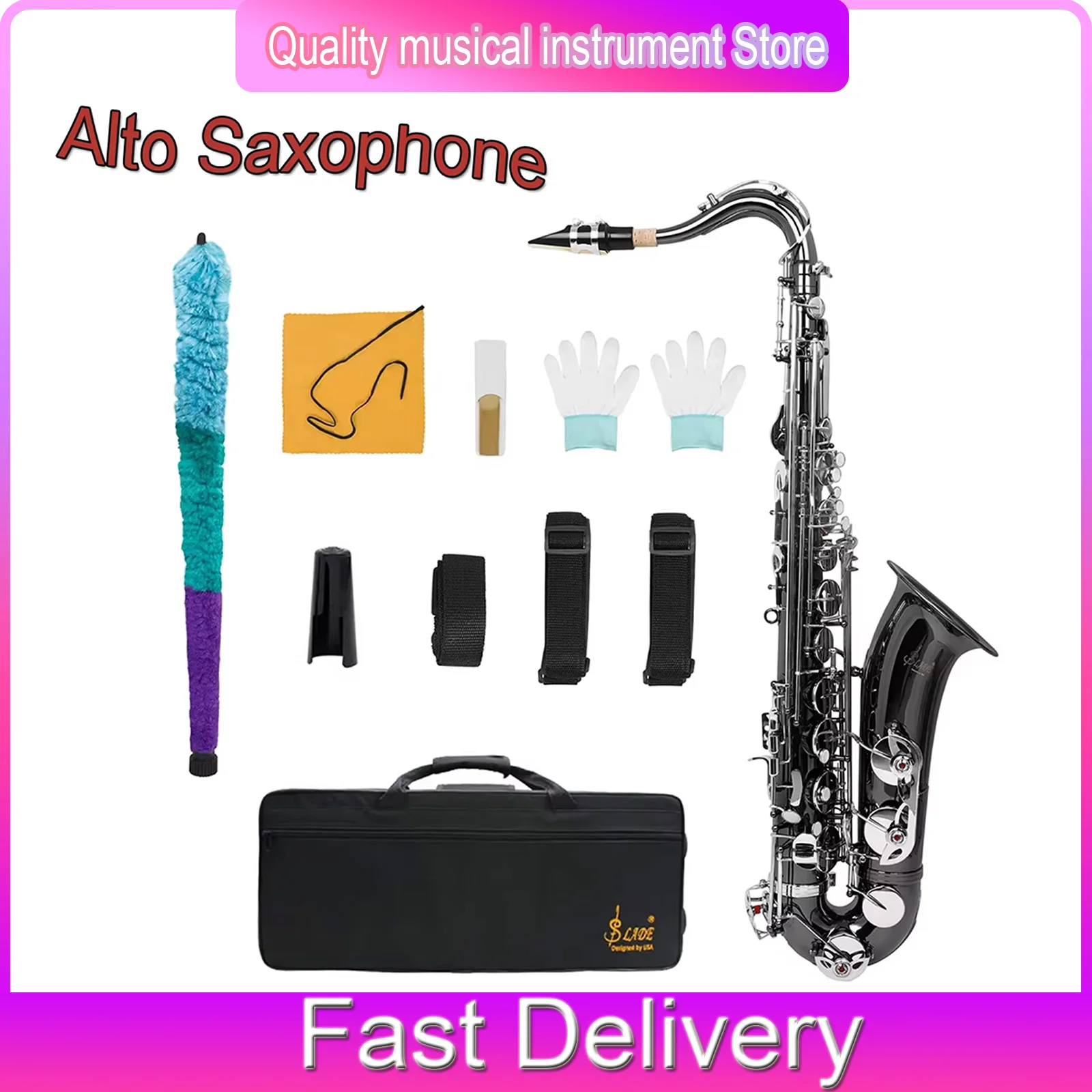 

SLADE Alto Saxophone EB Brass Hand-carved White Shell Saxophone Portable Clarinet Woodwind Musical Instrument With Accessories