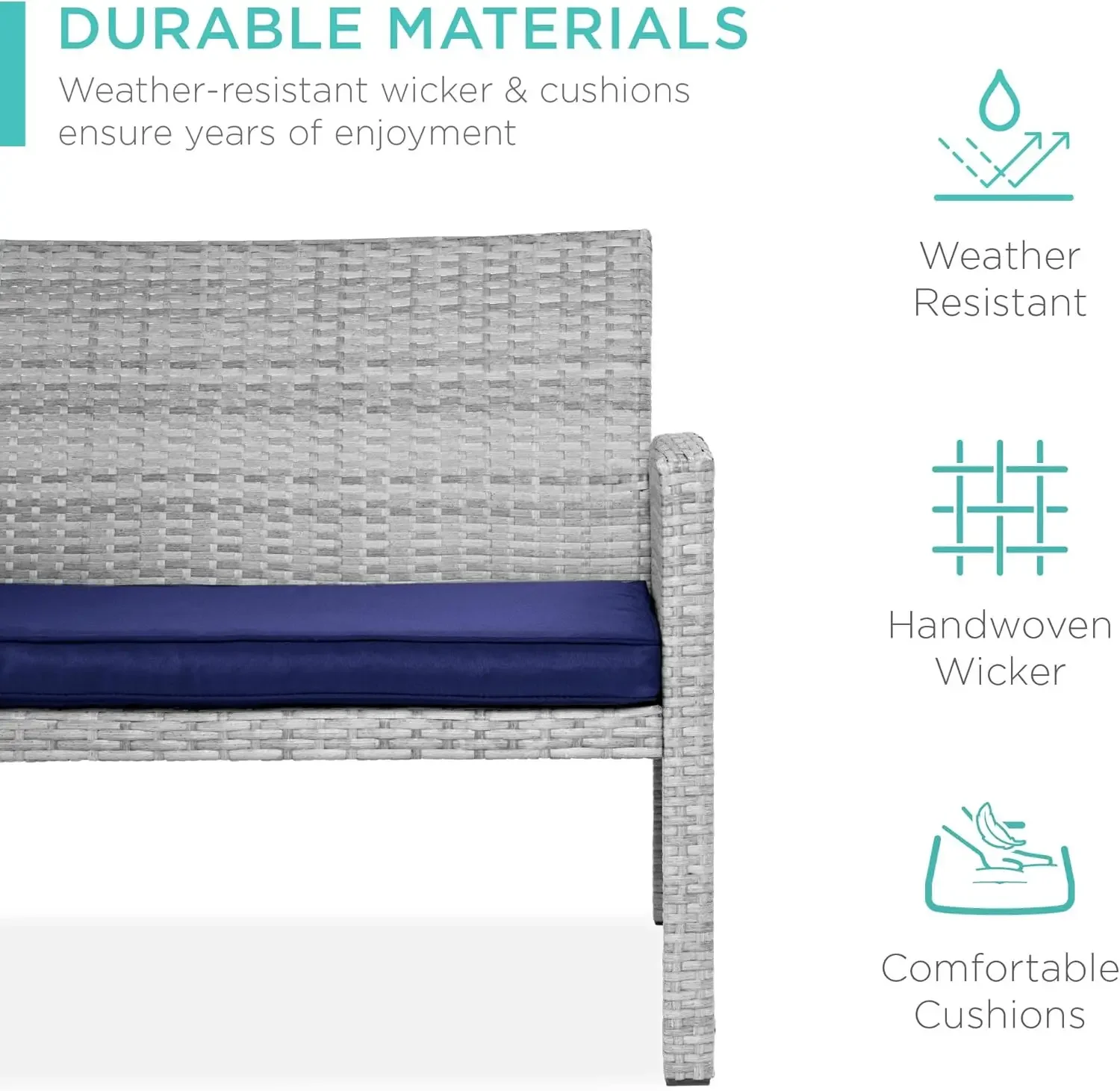 4-Piece Outdoor Wicker Patio Conversation Furniture Set for Backyard w/Coffee Table, Seat Cushions