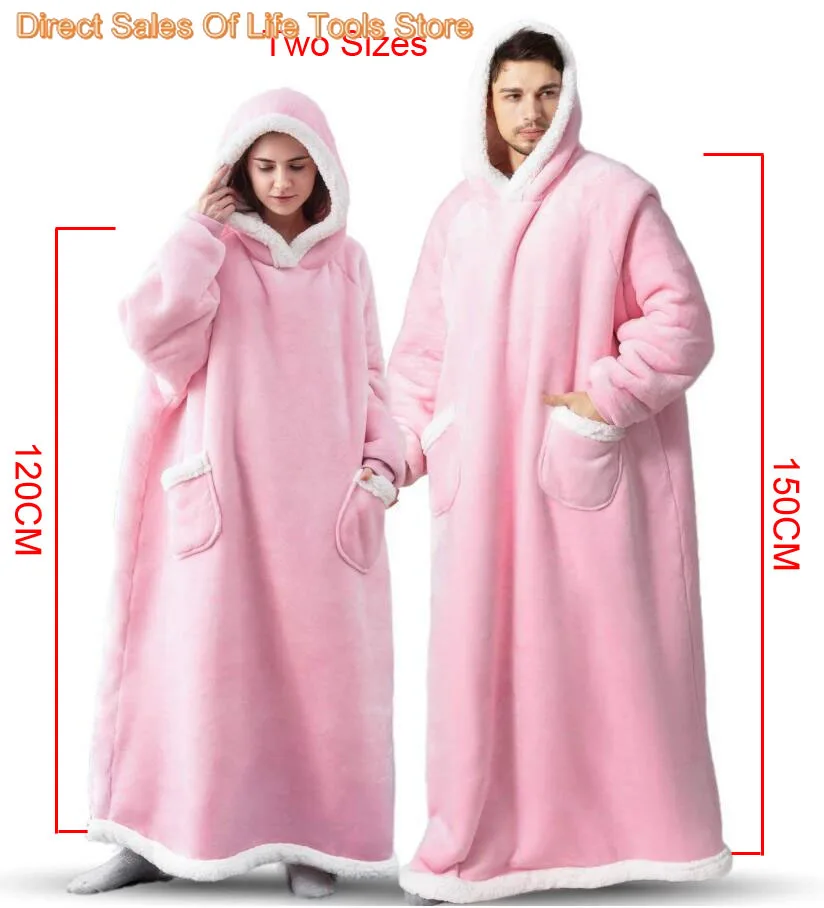 Women Men Pullover Fleece Giant TV Blanket Oversized Super Long Flannel Blanket with Sleeve Winter Home Hoodies Sweatshirt WF032