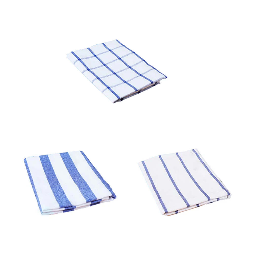 Placemat, Cotton Stylish Western Style Atmosphere Enhancement Blue Gingham Stripe Pattern Fully Washed