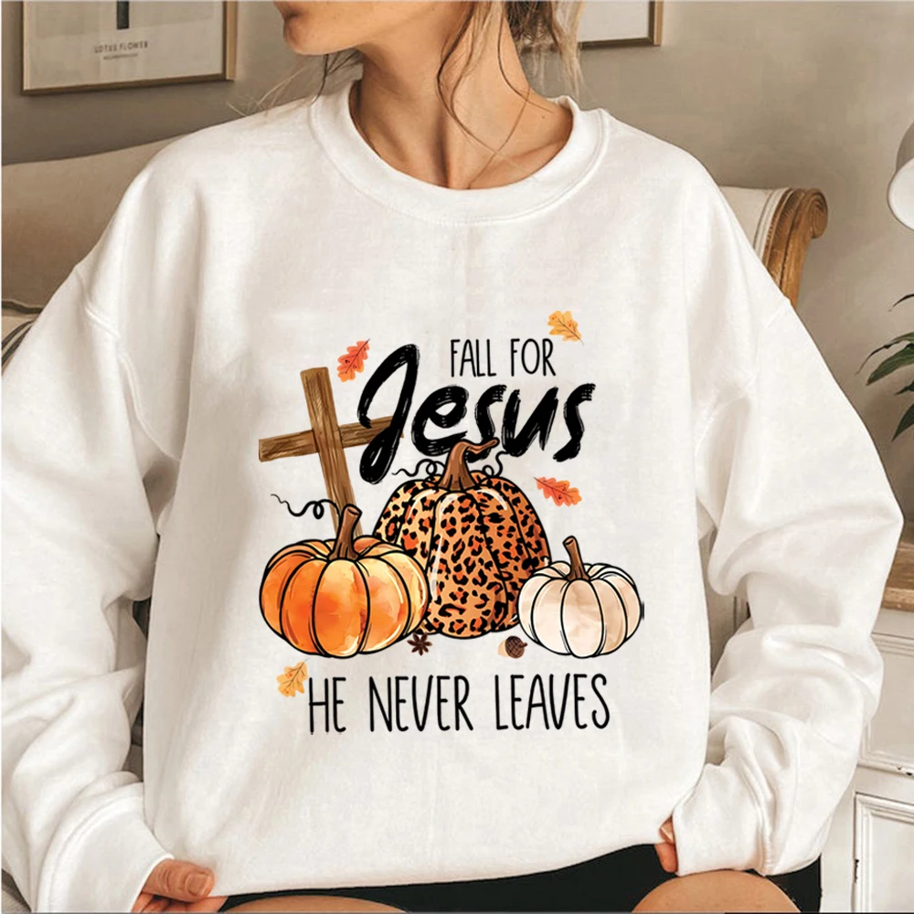 Fall for Jesus He Never Leaves Sweater Fall for Jesus Pumpkins Sweatshirt Fall Leopard Pumpkin Shirt Trendy crewneck sweatshirts
