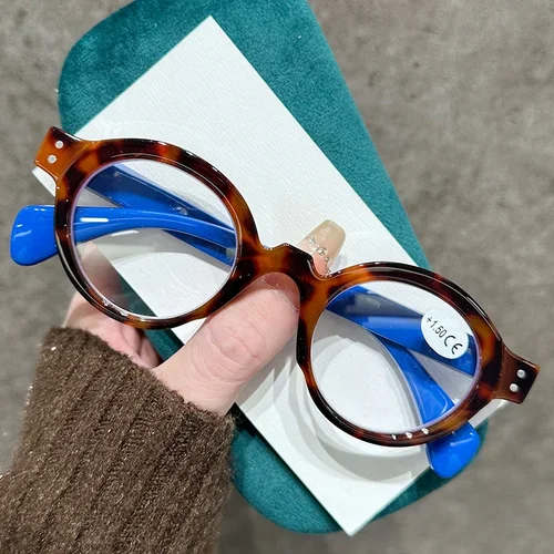 Imagen 2 del producto Gafas de presbicia con montura redonda Retro literaria para mujer, montura ultraligera, gafas de lectura con bloqueo de luz azul de alta definición