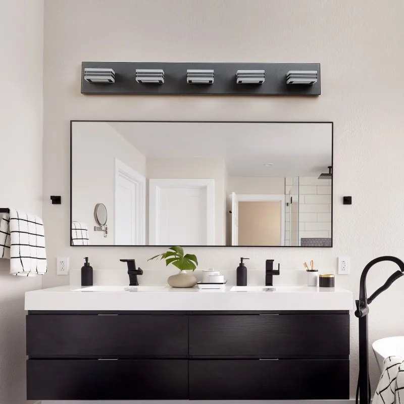 

LED Modern Chrome Makeup Light, 5-Lights/6-Lights Acrylic Chrome Makeup Mirror Light, Square White Lamp, Wall Mounted