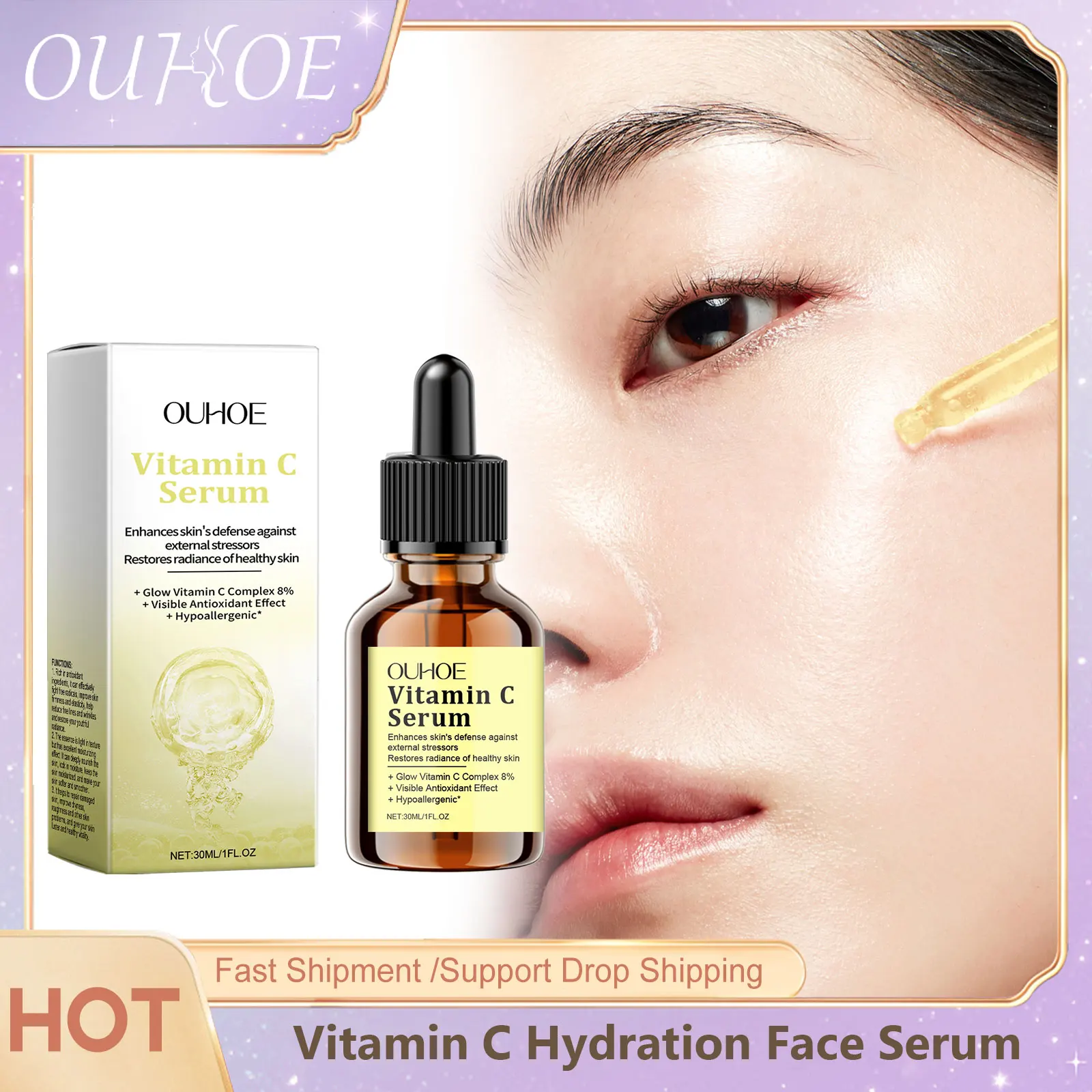 Suero facial hidratante con vitamina C, estiramiento de la piel, poros, nutritivo, hidratación profunda, mejora la sequedad, suero facial reparador calmante