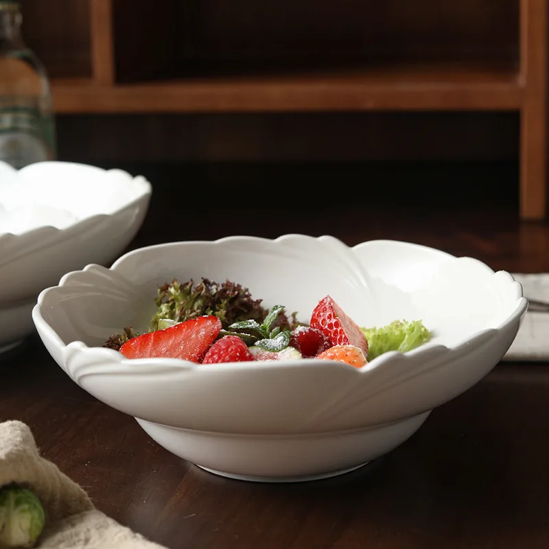 

Керамическая чаша в форме лепестка, белая подглазурная большая салатница для супа, креативный дизайн шляпы для дома, ресторана, отеля