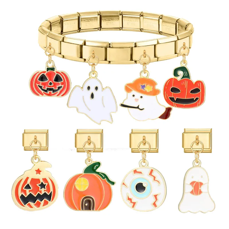 Fashion Halloween Ghost Pumpkin Stainless Steel Italian Charms Bracelets for Women Hip Hop Bracelet Jewelry Gifts