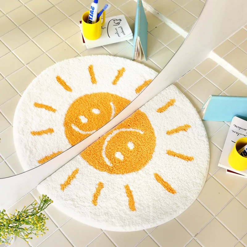 VIKAMA Cute Smiling Face Sun Printed Shape Bath Mat Bathroom Non Slip Carpet Bedroom Soft Floor Mat Home Decoration