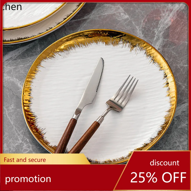 

Zml round western food plate gold-rimmed seafood plate fusion dish plate tableware