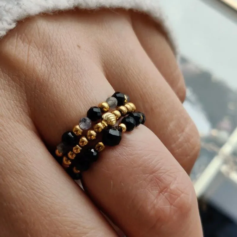 Stretch Beaded Rings, Beaded Elastic Ring, Stackable Rings, Gemstone Beaded Ring - view 5