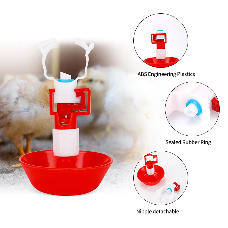 10pcs Automatic Chicken Water Hanging Cups Nipple Drinker Bird Coop Chicken Red Waterer Hanging Cup Poultry Farm Drinker Tools