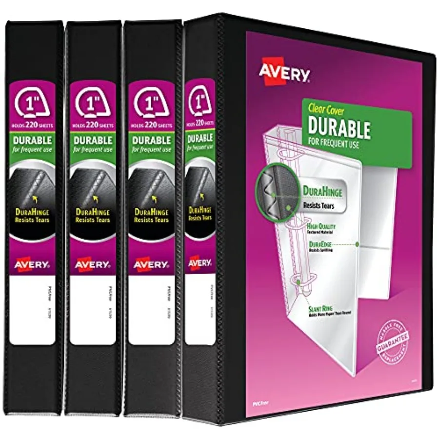

Durable View 3 Ring Binder, 1 Inch Slant Rings, 4 Black Binders