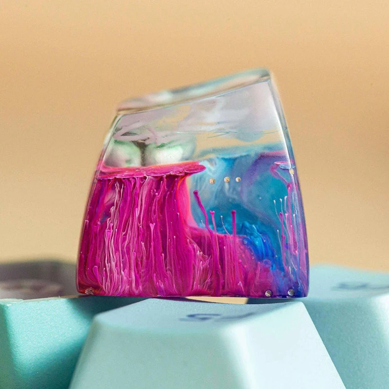 Organism Resin Keycap Creactive Art Keyboard Decoration Jellyfish Figure Ocean Theme 3D Landscape Replaceable Keyboard Keys
