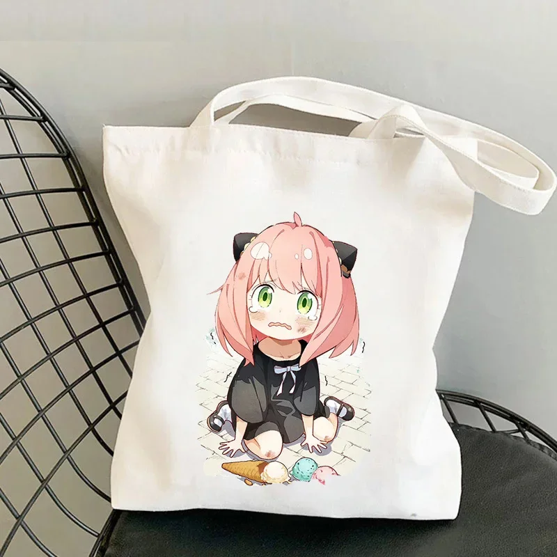 Spy X rodzina torba na zakupy wydruk płótna Anime Kawaii Anya Forger Tote Bag torebki SPYFAMILY Women Bag Harajuku torby na ramię