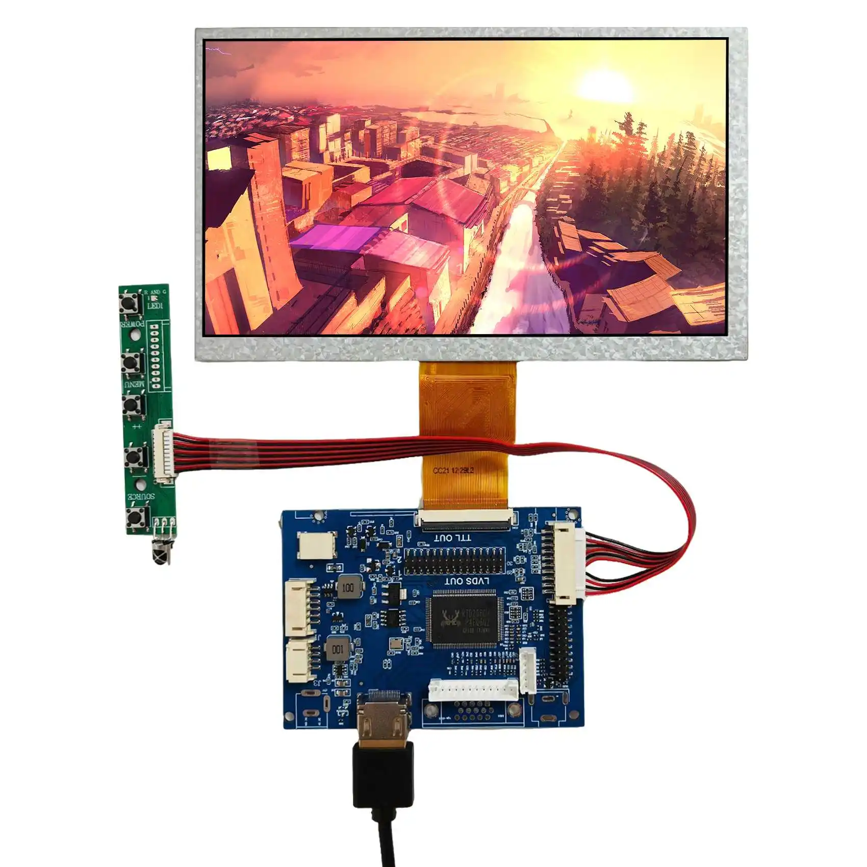 

7 Inch Ips Display Vs070T-006A 1024X600 Outdoor 650Nits Lcd Panel With H/D Av Reversing Driver Board