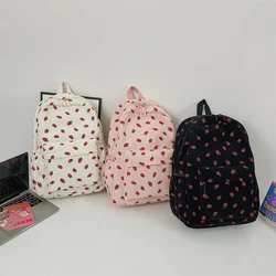 Sweet Corduroy Strawberry Backpacks Casual Travel Rucksack Large Capacity Daily Knapsack Japanese Aesthetic Students School Bag